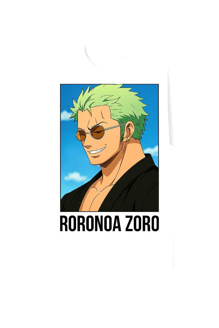 Drago.fit Beyaz Roronoa Zoro Anime Baskılı Tişört